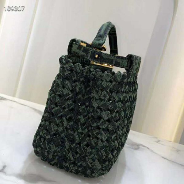 Fendi Women Peekaboo Iconic Medium Jacquard Fabric Interlace Bag-Dark Green (3)