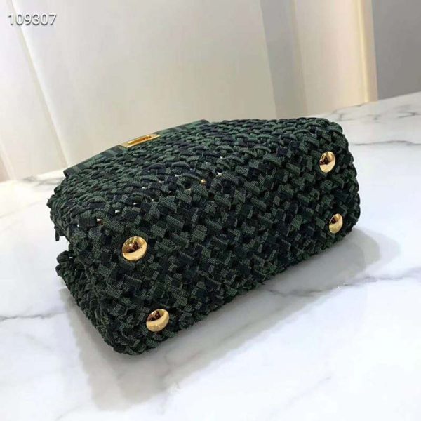 Fendi Women Peekaboo Iconic Medium Jacquard Fabric Interlace Bag-Dark Green (4)