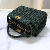 Fendi Women Peekaboo Iconic Medium Jacquard Fabric Interlace Bag-Dark Green