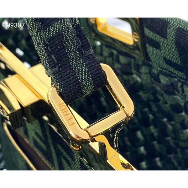 Fendi Women Peekaboo Iconic Medium Jacquard Fabric Interlace Bag-Dark Green (7)