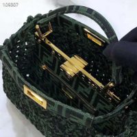 Fendi Women Peekaboo Iconic Medium Jacquard Fabric Interlace Bag-Dark Green