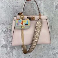 Fendi Women Peekaboo Iconic Medium Pink Leather Twist Lock Bag