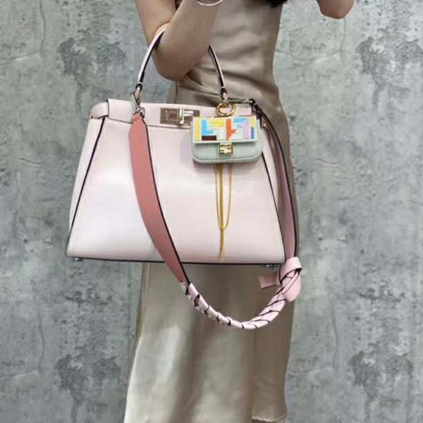 Fendi Women Peekaboo Iconic Medium Pink Leather Twist Lock Bag-Pink (5)