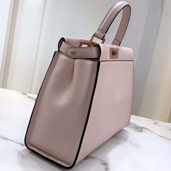 Fendi Women Peekaboo Iconic Medium Pink Leather Twist Lock Bag-Pink (8)