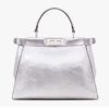 Fendi Women Peekaboo Iconic Medium Silver Mirror-Effect Leather Bag