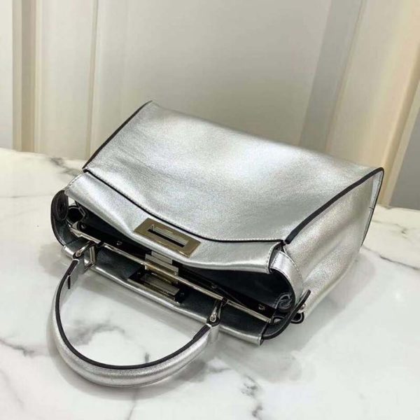 Fendi Women Peekaboo Iconic Medium Silver Mirror-Effect Leather Bag (10)