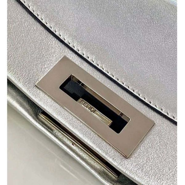 Fendi Women Peekaboo Iconic Medium Silver Mirror-Effect Leather Bag (11)