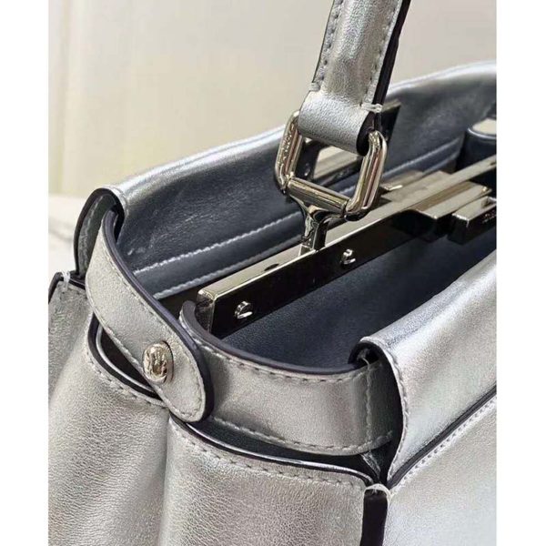 Fendi Women Peekaboo Iconic Medium Silver Mirror-Effect Leather Bag (13)