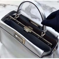 Fendi Women Peekaboo Iconic Medium Silver Mirror-Effect Leather Bag