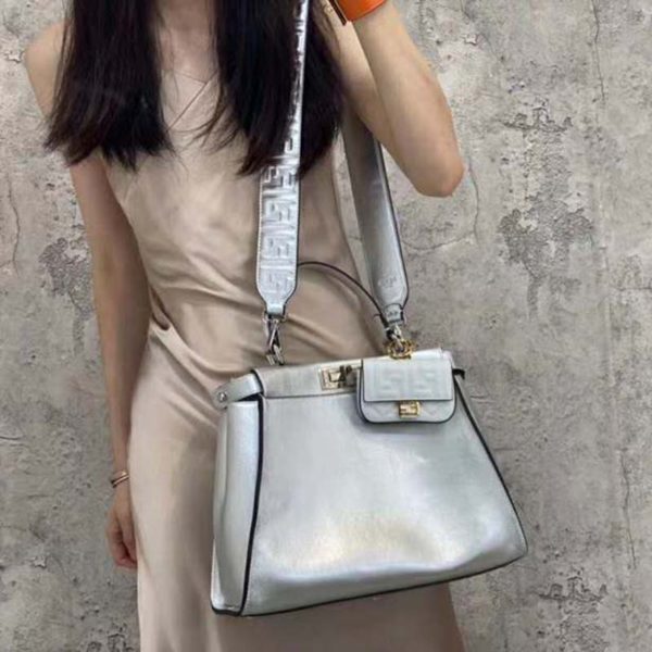 Fendi Women Peekaboo Iconic Medium Silver Mirror-Effect Leather Bag (3)