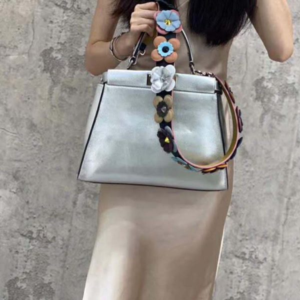 Fendi Women Peekaboo Iconic Medium Silver Mirror-Effect Leather Bag (4)