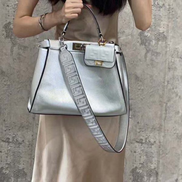 Fendi Women Peekaboo Iconic Medium Silver Mirror-Effect Leather Bag (5)