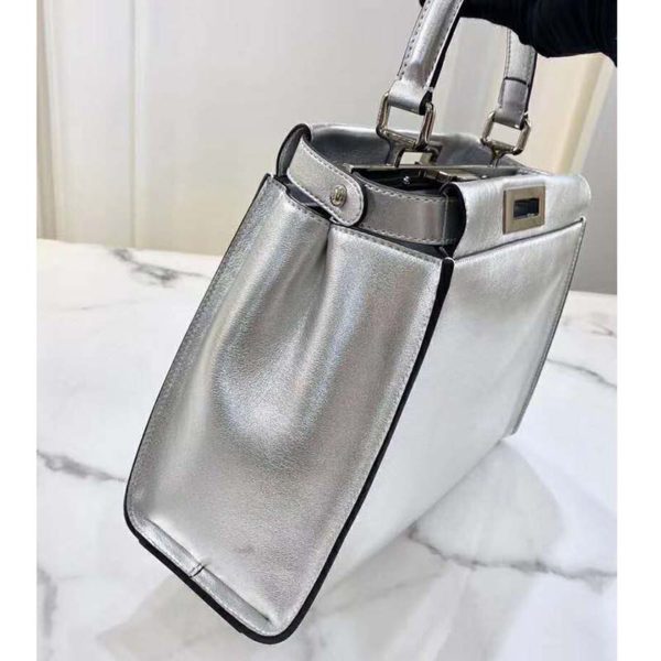 Fendi Women Peekaboo Iconic Medium Silver Mirror-Effect Leather Bag (8)
