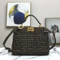 Fendi Women Peekaboo Iconic Mini Jacquard Fabric Interlace Bag FF