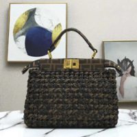 Fendi Women Peekaboo Iconic Mini Jacquard Fabric Interlace Bag FF