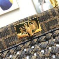 Fendi Women Peekaboo Iconic Mini Jacquard Fabric Interlace Bag FF