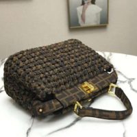 Fendi Women Peekaboo Iconic Mini Jacquard Fabric Interlace Bag FF