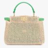 Fendi Women Peekaboo Iconic Mini Natural Raffia Bag Green Nappa