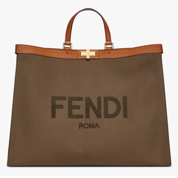 Fendi Women Peekaboo X-Tote Large Dark Green Canvas Shopper