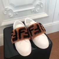 Fendi Women Sneakers White Leather Slip-ons Calfskin Sheepskin