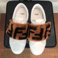 Fendi Women Sneakers White Leather Slip-ons Calfskin Sheepskin