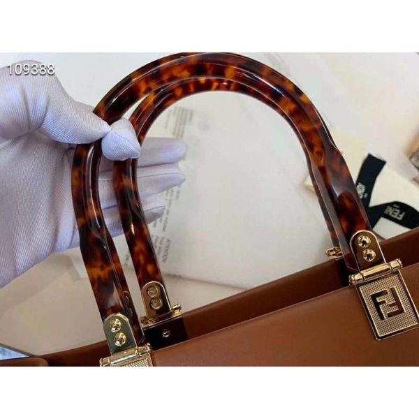 Fendi Women Sunshine Shopper Bag Brown Leather Shopper “FENDI ROMA” (10)