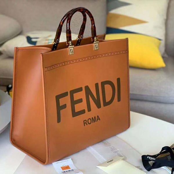 Fendi Women Sunshine Shopper Bag Brown Leather Shopper “FENDI ROMA” (3)