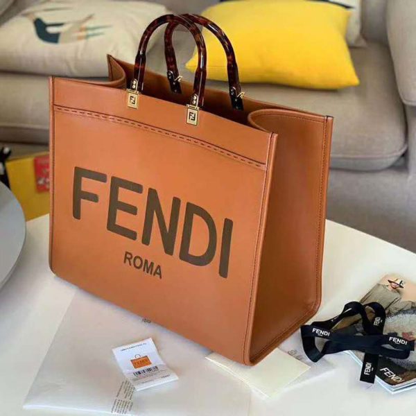 Fendi Women Sunshine Shopper Bag Brown Leather Shopper “FENDI ROMA” (4)