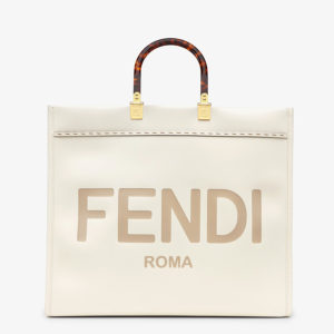 Fendi Women Sunshine Shopper Bag White Leather “FENDI ROMA”