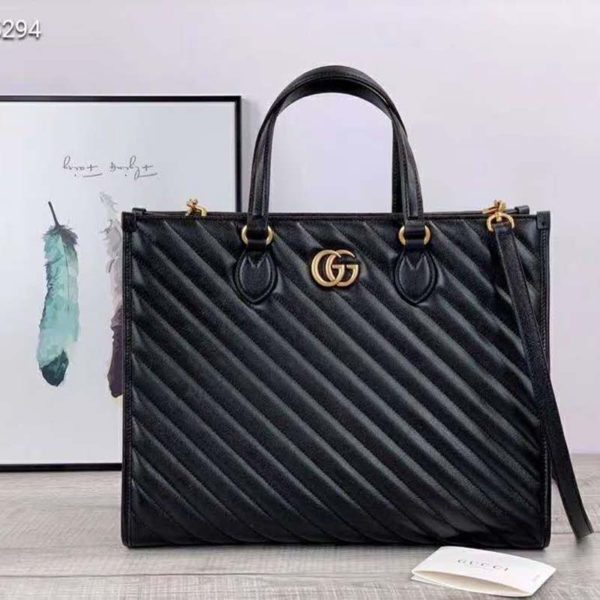 Gucci GG Unisex GG Marmont Medium Tote Bag Black Matelassé Leather (4)