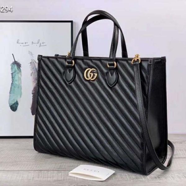 Gucci GG Unisex GG Marmont Medium Tote Bag Black Matelassé Leather (5)