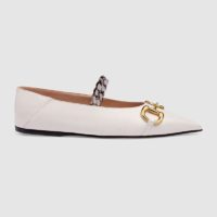 Gucci Women’s Leather Ballet Flat with Horsebit White Leather