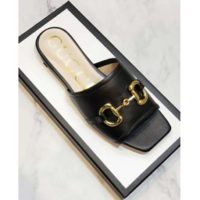 Gucci Women’s Leather Slide Sandal with Horsebit Black Leather