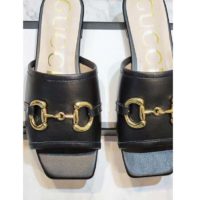 Gucci Women’s Leather Slide Sandal with Horsebit Black Leather