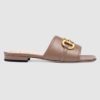 Gucci Women's Leather Slide Sandal with Horsebit Brown Leather