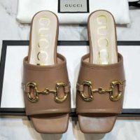 Gucci Women’s Leather Slide Sandal with Horsebit Brown Leather