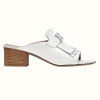 Hermes Women Alma Sandal Calfskin Fringe Detail Palladium Plated “H”-White