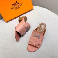 Hermes Women Alma Sandal Goatskin with Fringe Detail-Pink (1)