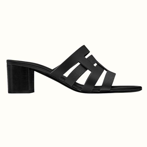 Hermes Women Amica Sandal Calfskin Two Intertwined Initials Straight Cut Edges-Black