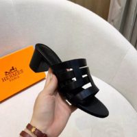 Hermes Women Amica Sandal Calfskin Two Intertwined Initials Straight Cut Edges-Black