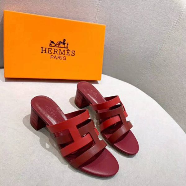 Hermes Women Amica Sandal Calfskin Two Intertwined Initials Straight Cut Edges-Red (2)