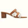 Hermes Women Amica Sandal Calfskin Two Intertwined Initials Straight Cut Edges-Sandy
