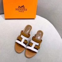 Hermes Women Amica Sandal Calfskin Two Intertwined Initials Straight Cut Edges-Sandy