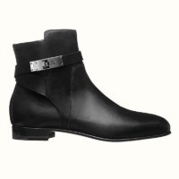 Hermes Women Neo Ankle Boot Calfskin with Iconic Buckle-Black