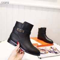 Hermes Women Neo Ankle Boot Calfskin with Iconic Buckle-Black