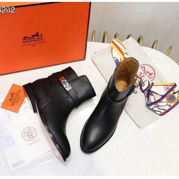 Hermes Women Neo Ankle Boot Calfskin with Iconic Buckle-Black (8)