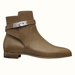 Hermes Women Neo Ankle Boot Calfskin with Iconic Buckle-Brown