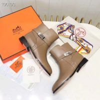 Hermes Women Neo Ankle Boot Calfskin with Iconic Buckle-Brown