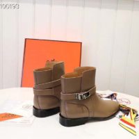 Hermes Women Neo Ankle Boot Calfskin with Iconic Buckle-Brown