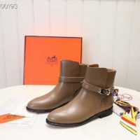 Hermes Women Neo Ankle Boot Calfskin with Iconic Buckle-Brown